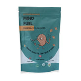 Teal package of MYSUPERSNACK Mind Fuel Omega-3 Walnuts on a white background