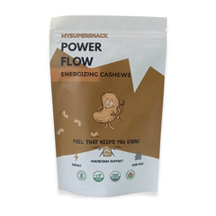 MYSUPERSNACK Power Flow Energizing Cashews packaging on a white background
