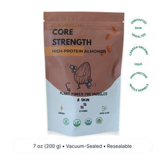 Package of Core Strength High-Protein Almonds on a white background