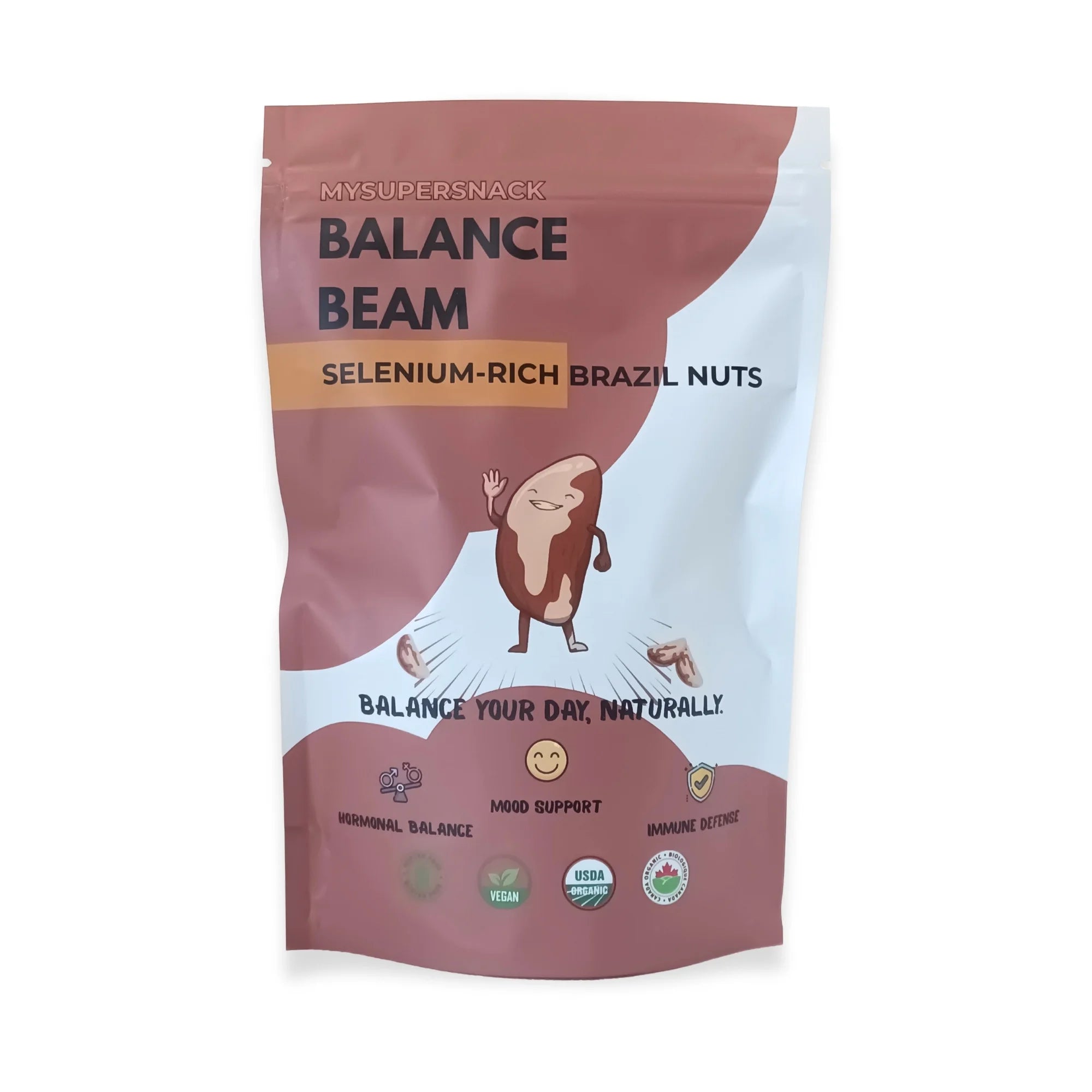 Package of Balance Beam Selenium-Rich Brazil Nuts on a white background