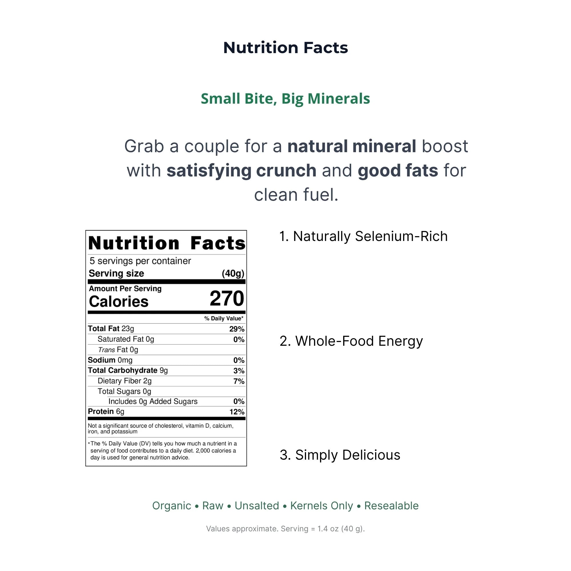 Nutrition facts label with product description on a white background