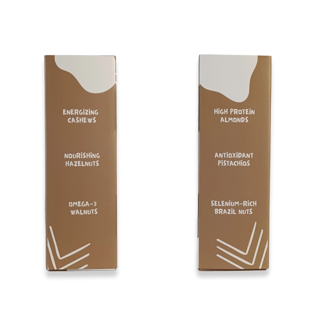 Two brown boxes with white text on a white background